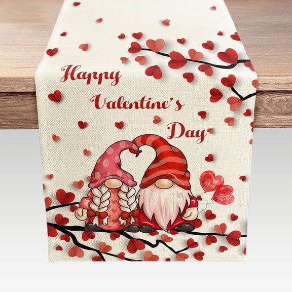Valentines Table Runner, 72 Inches Long Burlap Valentine Table Decor Gnome Red Heart Kitchen Dining Table Decor for Kitchen Dining Room Coffee Table 13 x 72 Inches
