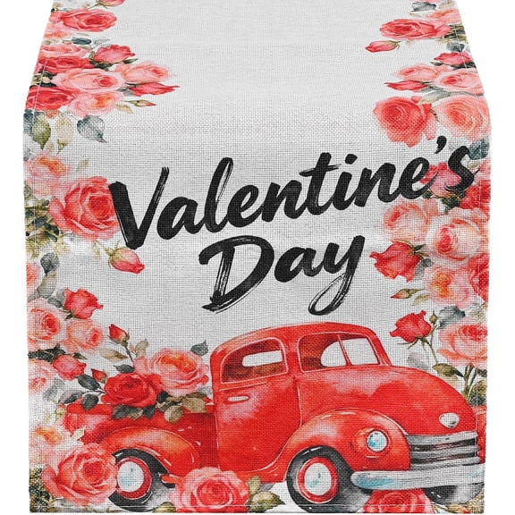 Valentines Table Runner 72 inch - Spring Table Runner Polyester Linen Rose, Perfect for Farmhouse Anniversary Decorations for Table