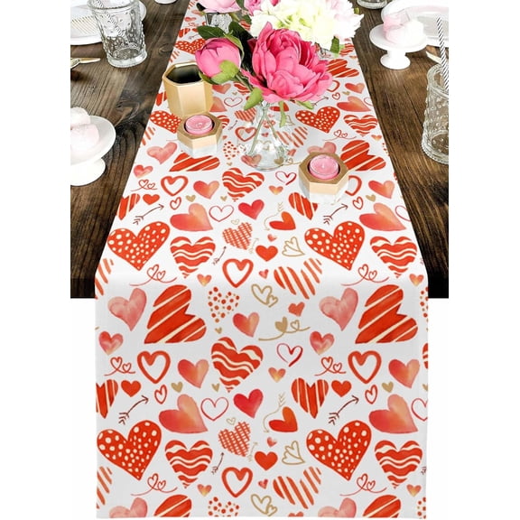 Valentines Table Runner Red Love Heart Table Runners for Dining Room Balloon Stripe Spot Romantic Valentine''s Day Kitchen Dining Table Decoration for Home Party Wedding Decor 13" x 48"