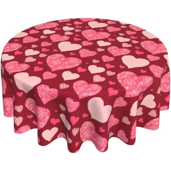 Valentines Tablecloth 60 Inch Round Love Heart Valentine''s Day Red Flower Table Cloths Washable Tablecloth for Party Holiday Kitchen Dining Room Indoor Outdoor Valentine''s Day Decoration