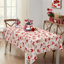 Valentines Tablecloth Rectangle 60x84 Inch, Valentine Tablecloth, Lace Flower Red Rose Heart Valentines Table Cloth Cover for Dinner Party Wedding Decor