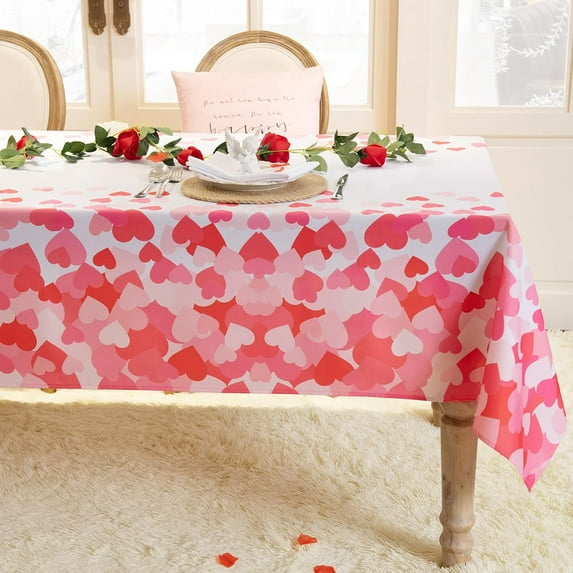 Valentines Tablecloth Rectangle,Red Heart Polyester Fabric Table Cloth,Washable Easy Care Reusable Table Cover,Anniversary Party Table Decoration for Dining Party(60x84 Inches)