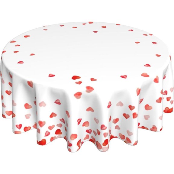 Valentines Tablecloth Round 60 Inch Red Heart Table Cloth Waterproof Table Cloths Wrinkle Resistant Polyester Table Cover for Home/Kitchen/Dining Room/Party/Picnic