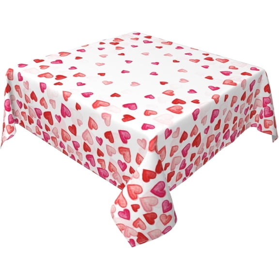 Valentines Tablecloth Square 52x52 Inch Pink Red Love Heart Print Valentine''s Day Themed Holiday Decorative Table Cloth Anniversary Wedding Farmhouse for Indoor Party Kitchen Dinner Picnic Decor
