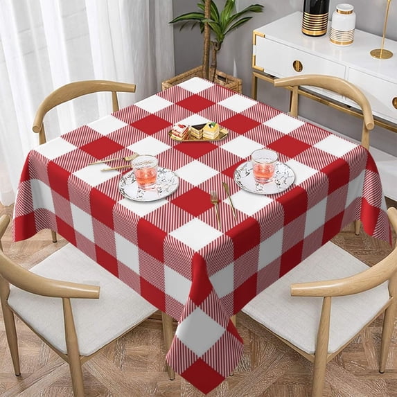 Valentines Tablecloth Square 60x60 Inch,Red Pink Buffalo Plaid Table Cloth,Stain Resistance Polyester Anniversary Day Checkered Holiday Table Covers for Kitchen Dining Parties Picnic