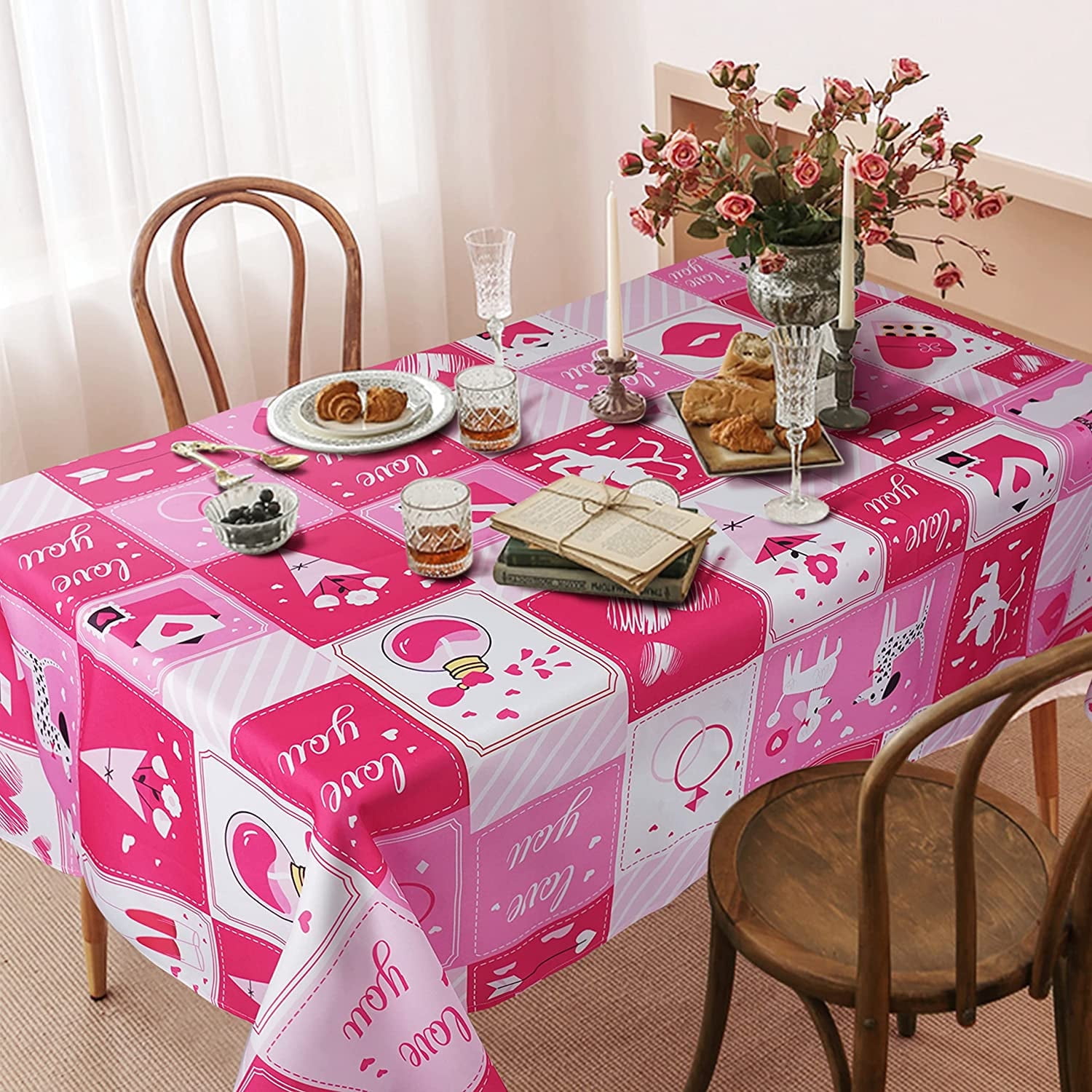 Valentines Tablecloth Valentine s Day Tablecloth for Rectangle Tables 60 x 120 Perfect for Kitchen Dinner Valentine s Day Date Restaurant