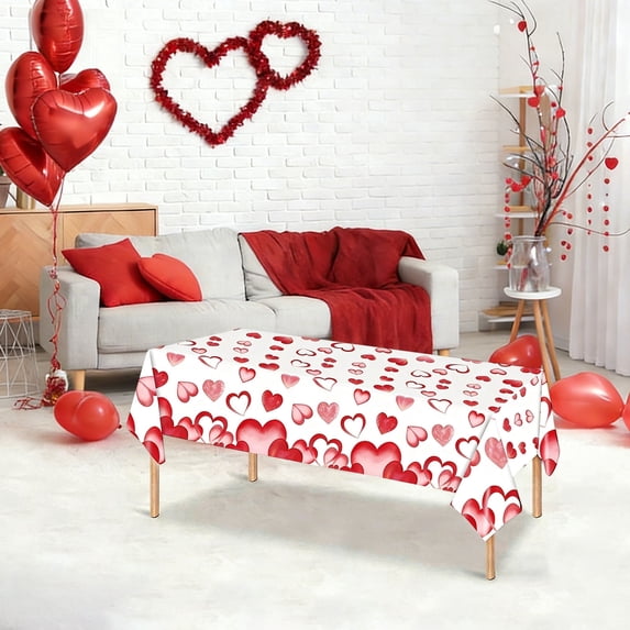 Valentines Tablecloth, Valentines Tablecloth Plastic 54x108 Inch Happy Valentine's Day Pink Love Table Cloth Valentines Tables Cloth Disposable Rectangle Table Cover