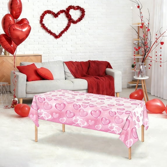 Valentines Tablecloth, Valentines Tablecloth Plastic 54x108 Inch Happy Valentine's Day Pink Love Table Cloth Valentines Tables Cloth Disposable Rectangle Table Cover