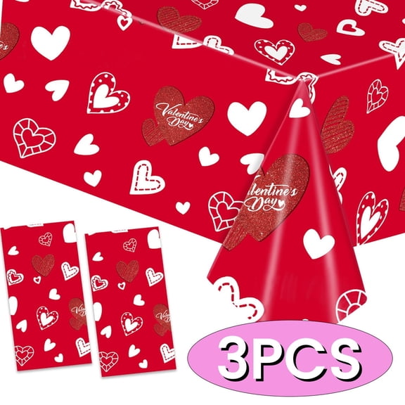 Valentines Tableclothes Heart Tablecloth Rectangle Table Covers for Romatic Night Waterproof Plastic Anniversary Table Covers 54" x 108" 3Pack Design4