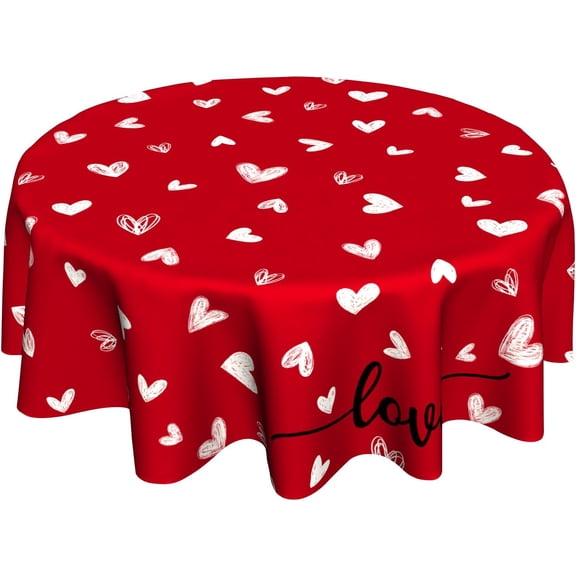 Valentines Tablecloths 60 inch Round Tablecloth Heart Table Cloth Spring Love Table Cloths for Kitchen Dining Decorations Holiday