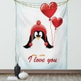 thumbnail image 1 of Valentines Tapestry, Happy Birthday Balloons I Love You Lettering Cute Funny Penguin Image, Wall Hanging for Bedroom Living Room Dorm Decor, 60W X 80L Inches, Red Black Baby Blue, by Ambesonne, 1 of 5