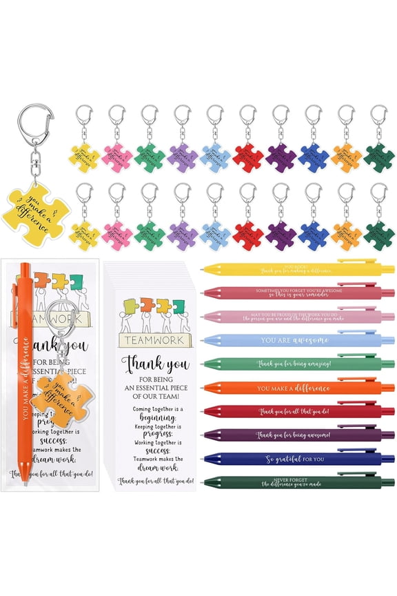 Valentines Thank You Appreciation Gifts for Employee Coworker Office Staff Teacher Volunteer Bulk Team Work Puzzle  Keychains & Ballpoint Pens(36 Set,You Make A Difference)