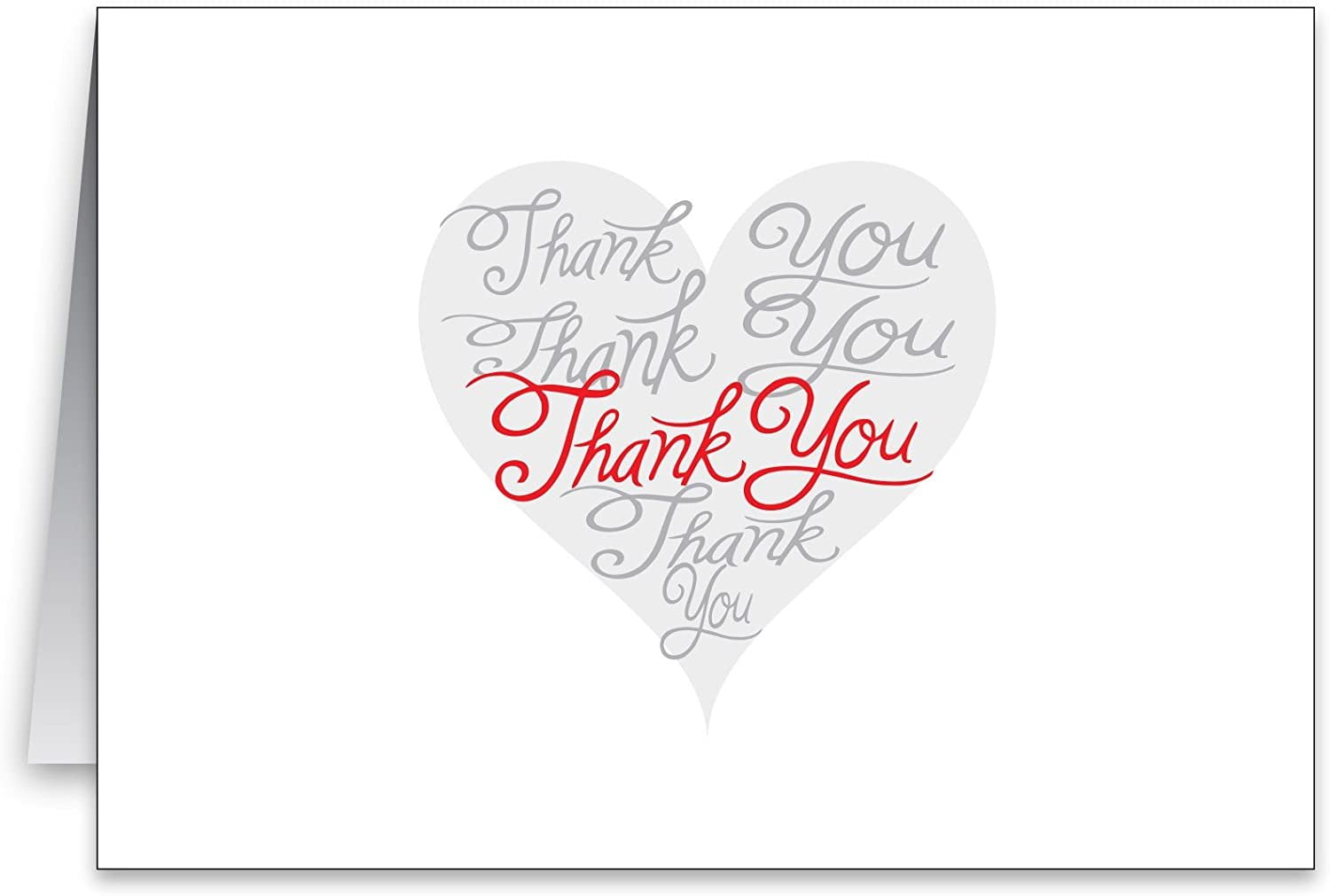Valentines Thank You Greeting Cards & Envelopes - 5" X 7" Cards When Folded. (25 Per Pack)