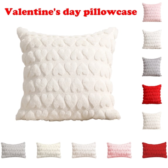 Valentines Throw Pillow Cover Set of 1 Love Heart Cushion Cover for Sofa 14x14 Inch Square Romantic Soft Plush Short Wool Velvet Pillowcase Holiday Festivals Decor Cream Beige