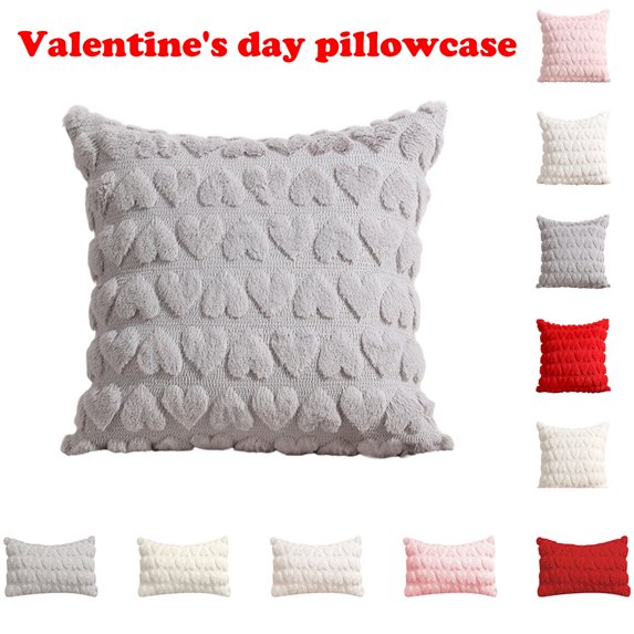Valentines Throw Pillow Cover Set of 1 Love Heart Cushion Cover for Sofa 18x18 Inch Square Romantic Soft Plush Short Wool Velvet Pillowcase Holiday Festivals Decor Cream Gray