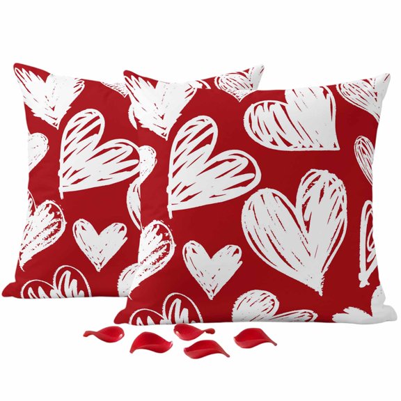 Valentines Throw Pillow Covers 16x16 Inch Set of 2 Love Heart Decorative Pillow Covers Red Heart Hand Drawn Cushion Cover Pillowcase for Sofa Couch Bed Home Valentine's Day Decor