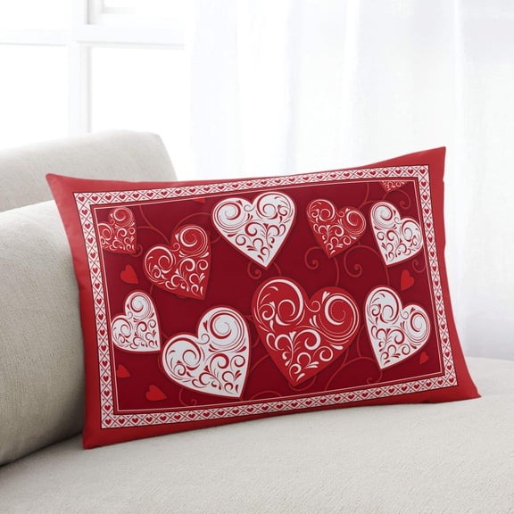 Valentines Throw Pillow Covers, Red Love Heart Romantic Soft Breathable Pillow Cases with Invisible Zipper for Sleeping, Small Pillowcases for Couch Bed Sofa Chair 16x24 Inches