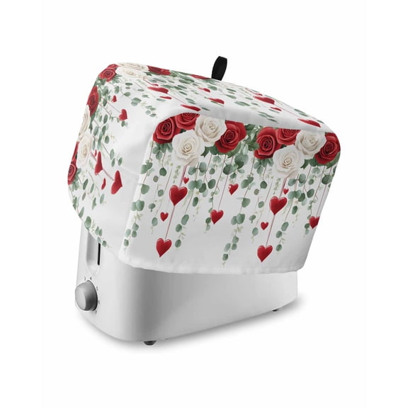 Valentines Toaster Cover 2 Slice, Love Heart Spring Floral Botanical Dustproof Bread Machine Oven Cover with Storage Pockets, Fits Most Kitchen Toasters Protector