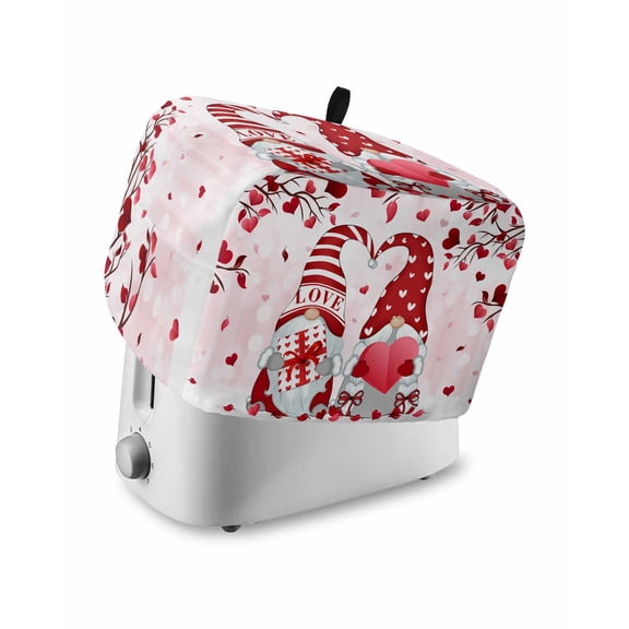 Valentines Toaster Cover 2 Slice, Love Heart Tree Red Gnomes Dustproof Bread Machine Oven Cover with Storage Pockets, Fits Most Kitchen Toasters Protector