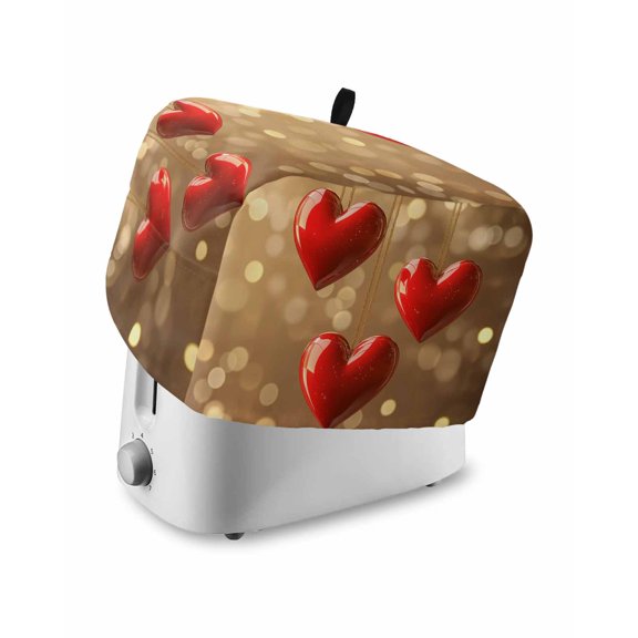 Valentines Toaster Cover 2 Slice, Red Love Heart Romantic Dustproof Bread Machine Oven Cover with Storage Pockets, Fits Most Kitchen Toasters Protector
