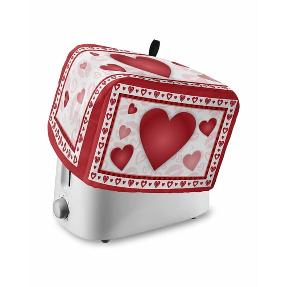 Valentines Toaster Cover 4 Slice, Romantic Red Lips Love Heart Dustproof Bread Machine Oven Cover with Storage Pockets, Fits Most Kitchen Toasters Protector