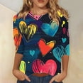thumbnail image 1 of Valentines Tops Women, Heart Print T Shirt, Women 3/4 Sleeve Blouses Ladies Loose Casual Valentine's Day Printed Round Neck Three Quarter Sleeve T-Shirts Top, 1 of 5