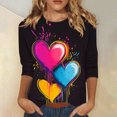 thumbnail image 1 of Valentines Tops Women, Heart Print T Shirt, Women 3/4 Sleeve Blouses Ladies Loose Casual Valentine's Day Printed Round Neck Three Quarter Sleeve T-Shirts Top, 1 of 5