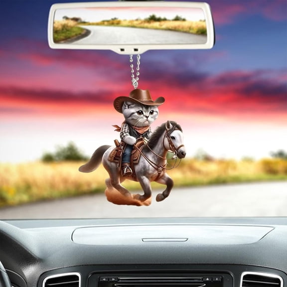 Valentines Tree Decorations,Flat-faced Cats Riding A Horse Pendant Cowboy Cats Pendant Can Be Hung On A Car Rearview Mirror Or Backpack Suitable For Holiday Or Everyday Decoration