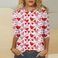 thumbnail image 1 of Valentines Tshirts, Women Heart T Shirt, Ladies 3/4 Length Sleeve Tops Fashion Women's Tees Casual Crewneck 3/4 Sleeved T Shirt Ladies Tops Blouses Shirts, 1 of 5