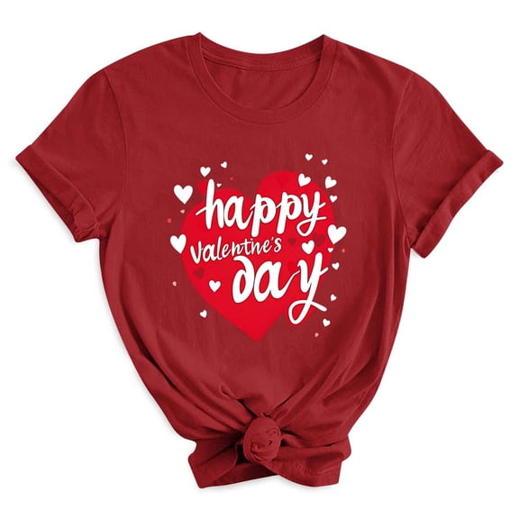 Valentines Tshirts for Women Love Print Retro T-Shirt Round Neck Short Sleeve Blouse Valentine Tops for Women 2026 Spring Outfits