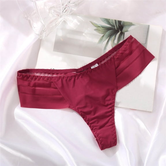 Valentines Underwear Thong for Women Solid Color Lace Low Waist Sheer Mesh Panties Lightweight Breathable Briefs Wine L