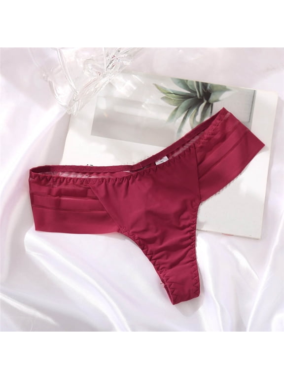 Valentines Underwear Thong for Women Solid Color Lace Low Waist Sheer Mesh Panties Lightweight Breathable Briefs Wine L