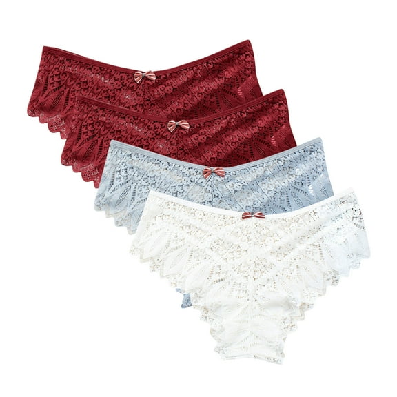 Valentines Underwear Women Underwear for Women Lace Floral Bikini Seamless Panties Plus Size Ladies Cute Briefs Thongs 4-Pack Womens Cotton Boyshorts Underwear White L