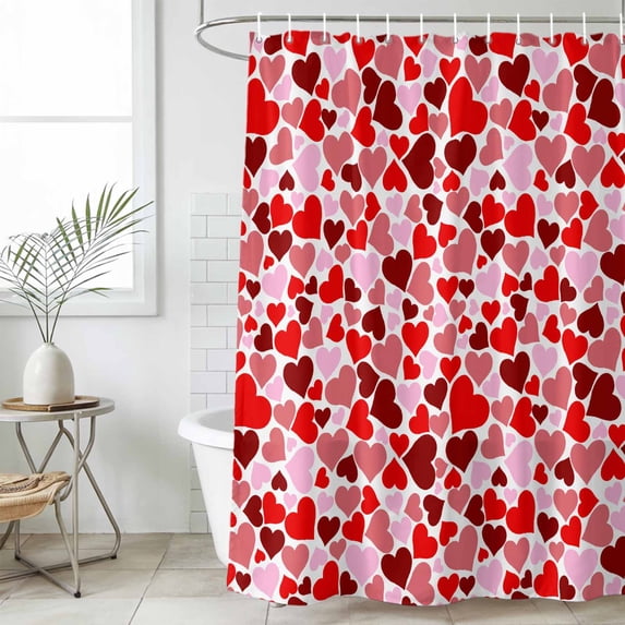Valentines Waterproof Fabric Shower Curtain, Red Pink Love Heart Waterproof Fabric Shower Curtain for Bathroom Curtains Bathtubs Hotel Washable Shower Curtains with 12 Hooks Stall 54x78in