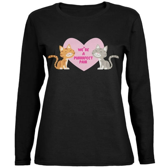 Valentines We're a Purrrfect Pair Black Womens Long Sleeve T-Shirt - 2X-Large