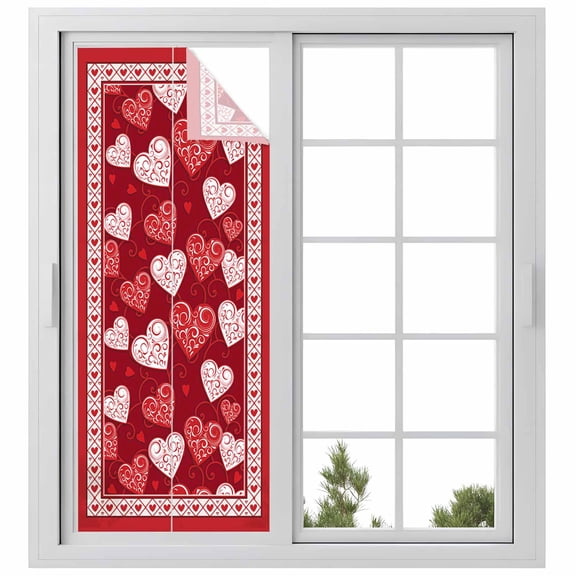 Valentines Window Privacy Film, Red Love Heart Romantic Static Cling UV Sun Blocking Heat Control Window Tint Day and Night, Non-Adhesive Reusable One Way Windows Privacy Cover 23.6''x59''