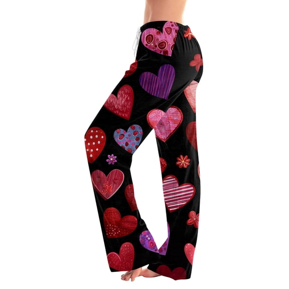 Valentines Women Comfy Casual Pajama Pants Holiday Elastic Waist Cute Valentine's Day Pajama Pants Drawstring Jogger Wide Leg Athletic Pants