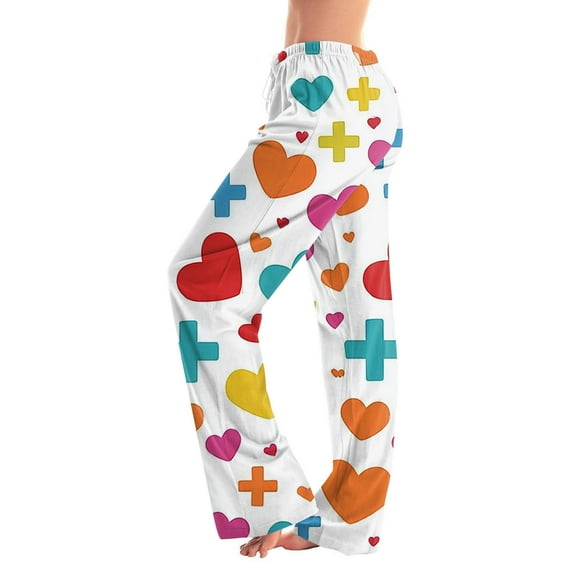 Valentines Women's Pants Comfy Wide Leg Pajama Pants Casual Stretch Drawstring Pj Bottoms Elastic Waist Lounge Pant M