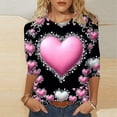 thumbnail image 1 of Valentines Womens 3/4 Sleeve Shirts Heart Graphic Crew Neck Tops Casual Cute Pattern Comfy Tee Festival Funny Soft Fashion Stylish T Shirt Gift for Women, 1 of 5