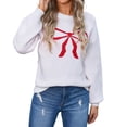 thumbnail image 1 of Valentines Womens Casual Crewneck Sweater Bow Print Knit Pullover Long Sleeve Loose Fit Top Lightweight Jumper for Fall Winter White S, 1 of 6