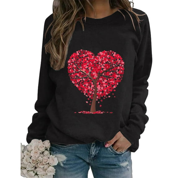 Valentines Womens Crewneck Sweatshirt Long Sleeve Letter Print Tee Shirts Classic Fit Pullover Tops Casual Valentines Day Blouse Women's Pullover Sweatshirt