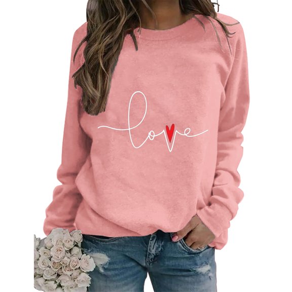 Valentines Womens Crewneck Sweatshirt Love Heart Graphic Shirts Casual Long Sleeve Valentines Day T Shirt Classic Fit Pullover Tops Ladies Sweatshirts