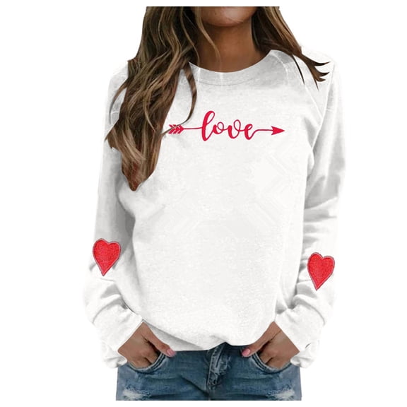 Valentines Womens Crewneck Sweatshirt Love Heart Graphic Shirts Casual Long Sleeve Valentines Day T Shirt Classic Fit Pullover Tops Oversized Sweatshirt