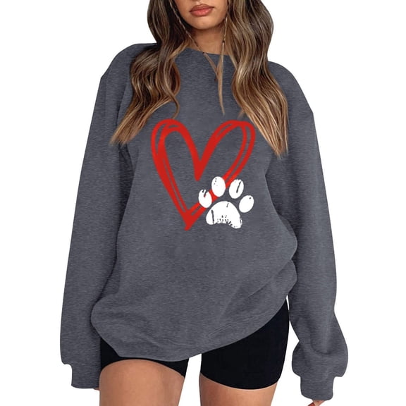Valentines Womens Crewneck Sweatshirt Oversized Love Heart Graphic Hoodless Sweatshirt Off Shoulder Long Sleeve Pullover Tops Valentine's Day Festival Clothing Ladies Sweatshirts