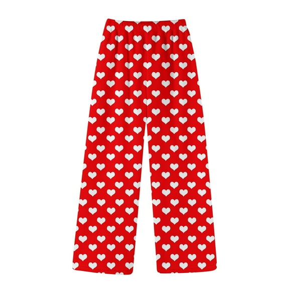 Valentines Womens Flannel Pajama Pants Fluffy Plush Heart Print Pj Pants Cute Elastic Waist Warm Fuzzy Pajama Bottoms