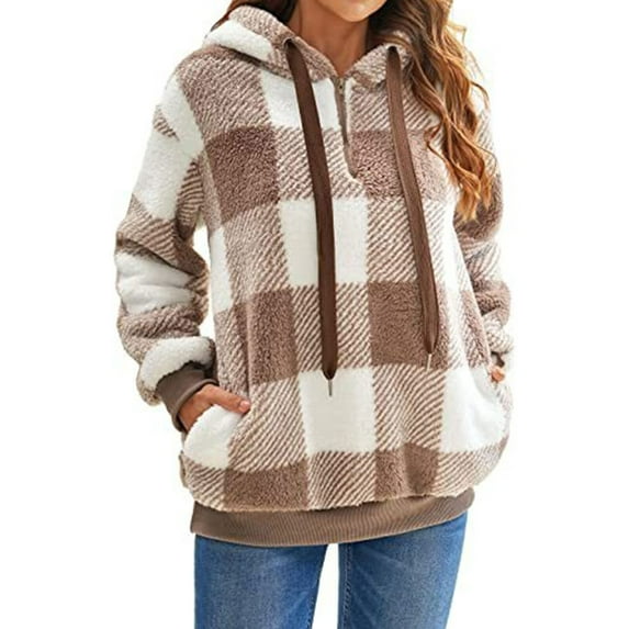 Christmas Womens Sherpa Pullover Fuzzy Fleece Oversized Warm Pullover Hoodies with Pockets Shermie