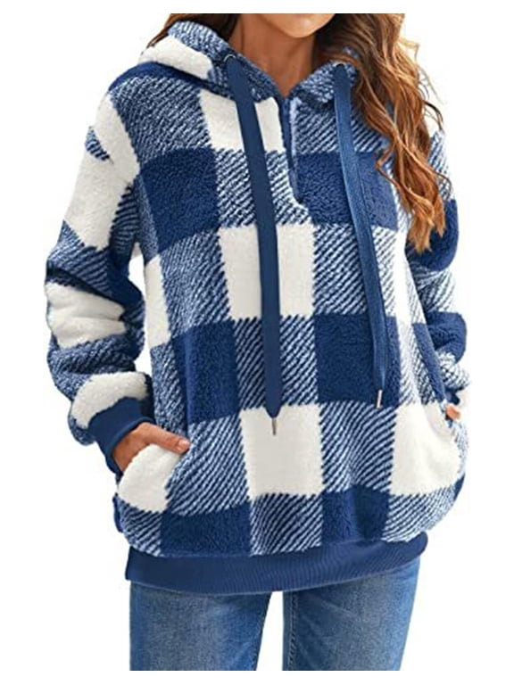 Christmas Womens Sherpa Pullover Fuzzy Fleece Oversized Warm Pullover Hoodies with Pockets Shermie