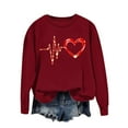 thumbnail image 1 of Valentines Womens Tops Love Heart Beat Print Shirts Cute Crewneck Sweatshirt Long Sleeve Plain Tops Valentines Shirts for Women, 1 of 4