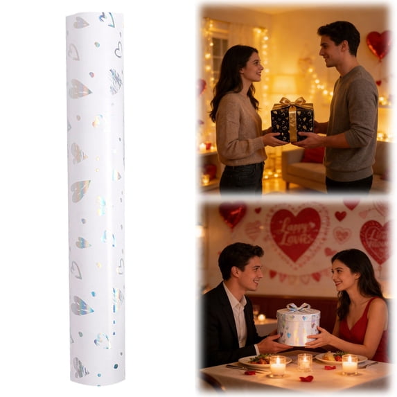 Valentines Wrapping Paper,Gold Foil Heart Wrapping Paper,White Luxury Gift Wrap for Birthday,Valentines,Mothers day,Graduation,Wedding,Fathers day,Anniversaries(17in x 9.84ft,A)