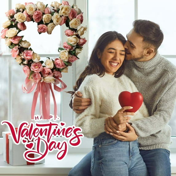 Valentines Wreath for Front Door Heart Wreath,Vlentines Day Wreath Decoration Door Hanger for Wall Window Porch Home Decor